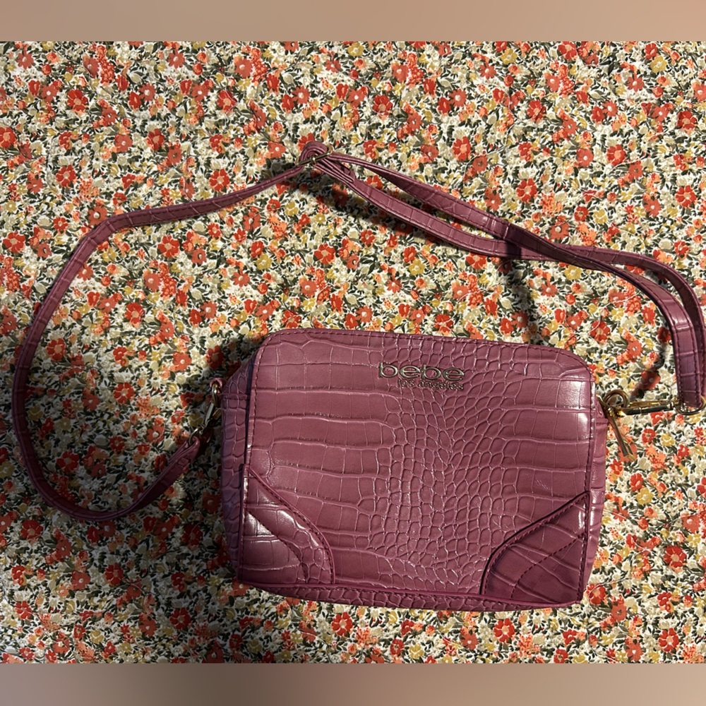 Bebe Mauve Croc-Embossed Crossbody Bag